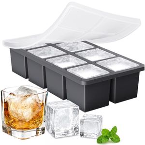 Large Silicone Ice Cube Trays for Whiskey with Lid, 5cm Big Square Ice Cube Tray for Whisky & Cocktail