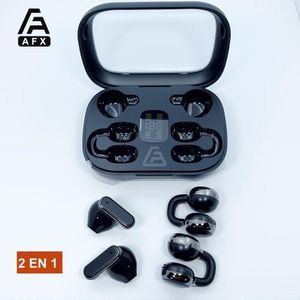 AFX Q10 2-IN-1 Écouteurs Bluetooth Sans Fil V5.4 Extreme Battery Life ExperienceType-C TWS Wireless Earphones Combo - Open-Ear Clip-On & In-Ear Bluetooth TWS Earbuds with LED Power Display - Black