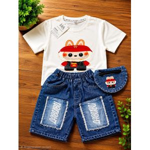 Vietnam Quality jeans short with round neck polo for age 6-7