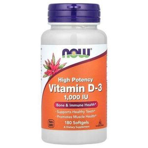 Now Vitamin D3 1,000 IU – Bone & Immune Health – Supports Healthy Teeth – Promotes Muscle Health – 180 Softgels