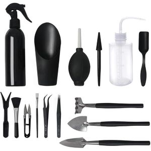 15-piece plant care tool kit, mini garden succulent transplanting tool (black)