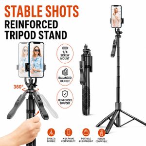 Bluetooth Selfie Stick Tripod with Remote & Fill Light - Black ( Upgraded )