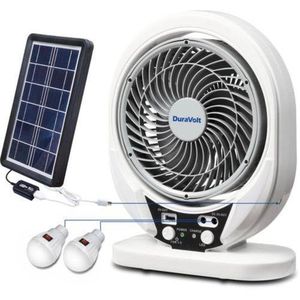 Duravolt in 1 Rechargeable Table Fan + Solar Panel + Two Bulb - Electric Air Cooling Rechargeable Fan ( DRF-60