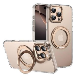 Magnetic iPhone 16 Pro max Gold Transparent Magsafe Protective Case With Kickstand