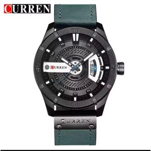 Curren CUR-REN Men's Skeleton Dial Sports Watch Leather Strap Quartz Wrist Watch with Date Display