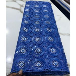 Embroidered Sequin Lace Fabric royal blue Floral Circular Design for Asoebi & Occasion Wear. Royal blue guipure cord lace