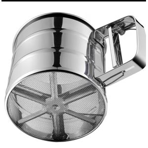 Clo Stainless Steel Flour Sifter with Double Layer Fine Mesh, One Hand Press Crank, Powdered Sugar Shaker Duster for Baking Cakes - Ideal for Holiday, Holiday, Holiday, Flour Sieve, Rondauno