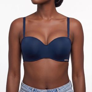 Binnys Dark blue Exclusive deal Dark blue Women's Underwire T-Shirt Bra with Non-Removable Pads Adjustable Straps Rhinestone Pendant Everyday Versatility Summer Bonfire & Music Night Party Balconette Bras
