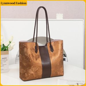 Women Luxury Gold Leaf Print Tote Bag Large Capacity Shoulder Handbag