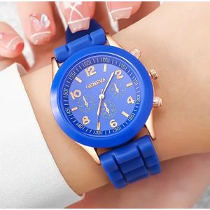 Women’s Quartz Wristwatch – Blue Geneva Silicone Strap Watch Stylish Casual Ladies Watch