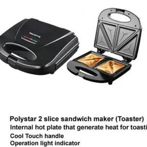 Polystar 2 Slice Triangular Sandwich Maker PV-SWB830B2 – 750W Power, Black, Triangle Plates