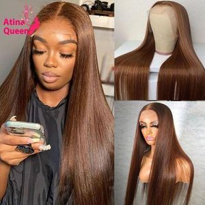 Chocolate-Brown-middle -Lace-Wig-Bone-Straight-Colored--Hair-Lace-Front-Wigs