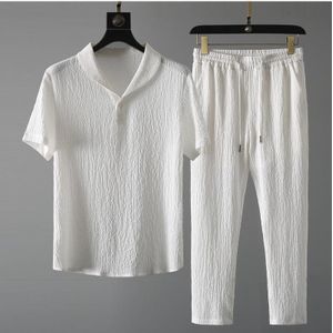 TOUPHY Men's T-Shirts Short-Sleeve And Pants Set – Comfortable Textured Fabric
