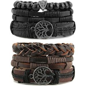 Genuine Leather Tree of life Bracelets Men Women, Tiger Eye Natural Stone Lava Rock Beads Ethnic Tribal Elastic Bracelets Wristbands