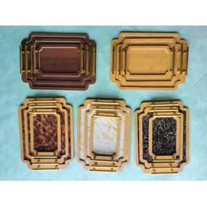 Kitchen Collection 3 in 1 Natural Bamboo Wooden polished serving tray __ 3 pcs Multicolour