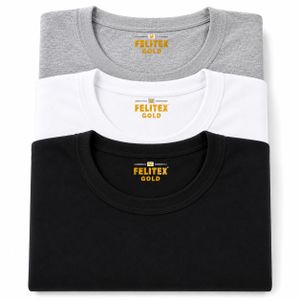 FELITEX GOLD High Quality Men’s 3-Pack T-Shirts – 100% Cotton (Grey, White & Black) – Size Medium