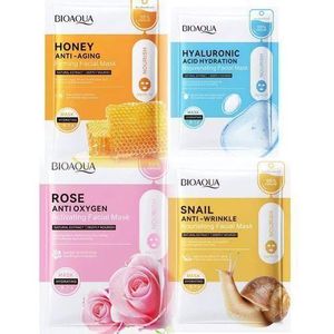BIOAQUA Nourishing Facial Sheet Mask – Honey, Hyaluronic Acid, Rose & Snail Hydrating Face Mask... 4pcs