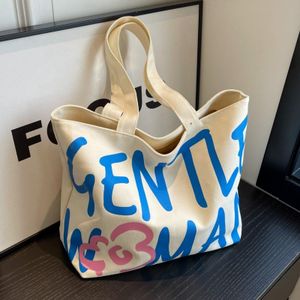 Large Capacity Letter Tote Bag for Women, Niche Canvas Shoulder Bag, Versatile INS Style Commuting & Study Tote