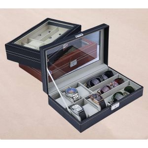 6 slots watch and 3 sunglasses Leather Wristwatch box 