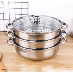 Clo 3 Tier Stainless Steel Steamer Pot for Home Use Thickened Multi-Functional Cookware Steamer with Lid Stove Induction Cooker Universal for Cooking Food