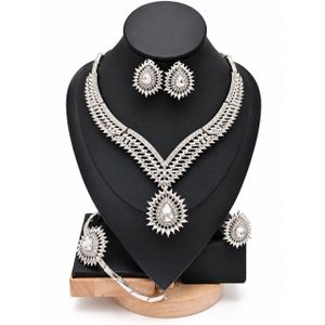 Midnight Radiance Dubai Silver Zirconia Set – Delicate Sparkle Necklace, Bracelet, Ring & Earrings