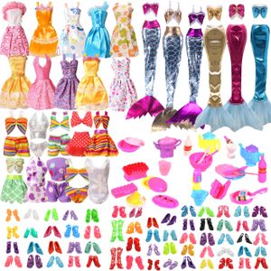 100pcs Set Doll Clothes and Accessories for 11.5in/30cm Fashion Dresses Mermaid Dress Top and Pants Hangers Shoes Different Style Birthday Christmas Gift