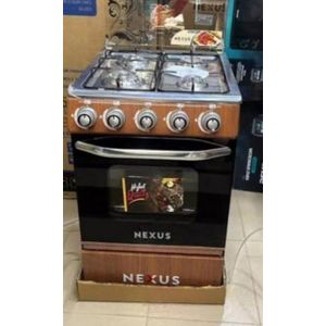 Nexus 4 Burner Standing Gas Cooker with Oven - Auto Ignition, Wood Finish, Stainless Top Gas Oven + Grill 