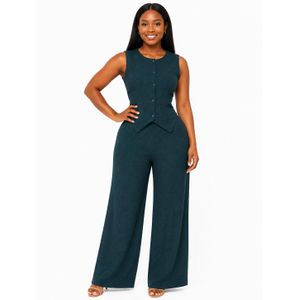 Women’s 2-Piece Green Sleeveless Top & Wide-Leg Trousers Set