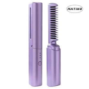 MATIHO 2-in-1 USB Rechargeable Hair Straightener & Hot Comb, Fast Heating Mini Hair Styling Tool for Travel
