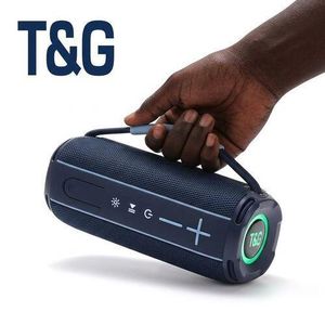T&G TG-696 New Arrival Wireless Bluetooth Portable Fabric IPX5 Waterproof Speaker Stereo Bass Woofer RGB Light TWS BOOMBOX Speaker (BLUE)