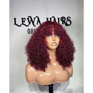 Wine Red Curly Bang Wig