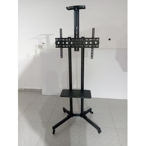 32" to 65" LED, LCD, or Plasma TVs with standard VESA mounting patterns.Mobility: Equipped with locking caster wheels for easy movement across rooms or office spaces.Storage Shelf: Includes an adjustable middle metal shelf 