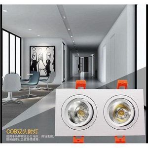 Double-Head Recessed Rectangular COB LED Downlight Spotlight (White Finish)