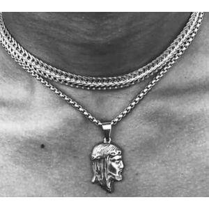 Two Cuban Chains With Side Jesus Piece Pendant