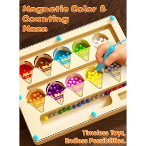 Wooden Magnetic Ice Cream Maze Puzzle Toy – Color & Number Sorting Game for Toddlers, Enhances Fine Motor Skills & Spatial Thinking – Educational Gift for Boys & Girls Ages 3+, Ideal for Christmas, Birthdays & Holidays_NG