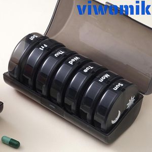 viwomik 7-Day Twice Daily Pill Case, Portable Travel Pill Organizer, Storage Box for Medication, Fish Oil & Supplements, Black