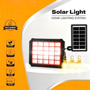 TiLECC Solar Home Lighting System Kit, LED Solar Flood Light with 3 Hanging Bulbs, Rechargeable Solar Light USB Mobile Charging for Home, Camping, Outdoor Use