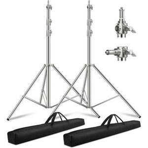 2pcs Stainless Steel Heavy Duty Light Stand, 9ft/2.8m Spring-Cushioned Tripod Stand