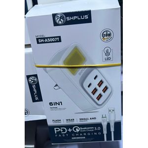 SHPLUS SH-A5007T 6-in-1 Fast Charger with LED Light – Qualcomm Quick Charge 3.0
