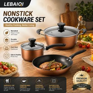 3PCS Double-layer Non-Stick Cookware Set, Chinese Wok, Soup Pot & Milk Pan