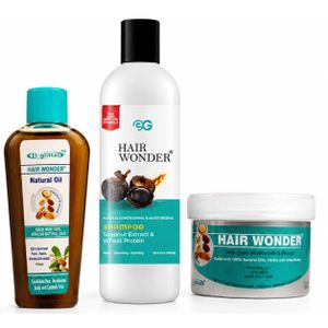 El-glittas Hair Wonder 3-In-1 Hair Care Full Kit - Natural Conditioning Shampoo 500ml + Rich Daily Moisturizer & Repair Cream 200g + Natural Hair Oil 70ml