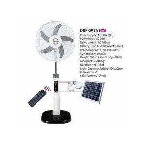 Duravolt 16" Rechargeable Standing Fan +Remote and Solar Panel