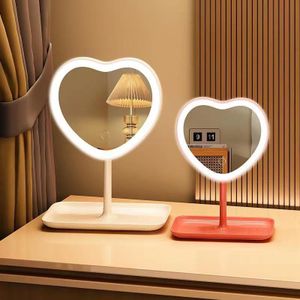Smart Vanity Mirror LED Makeup Mirror with Light for Girls' Dormitory, Desktop Bedroom, Home Dressing Table Mirror, Heart-Shaped