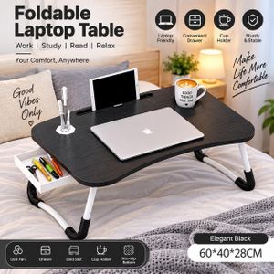 MULTIPURPOSE FOLDABLE LAPTOP TABLE WITH CUP HOLDER AND DRAWER STORAGE(BLACK)