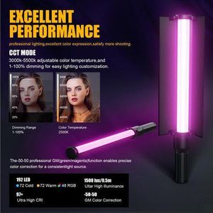 YOUTUBER FULL KITS Handheld Light Wand 360° RGB LED Video Light Stick for Photography Ring Background atmosphere ambient Lighting Stick For Video Studio Shooting Multicolor Picture Photo Fill Light Box Strips