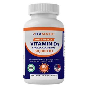 VITAMATIC Once Weekly Vitamin D3 50000IU Supplement, 60 Vegetable Capsules, (Over 1 Year's Supply), Helps with Vitamin D Deficiency