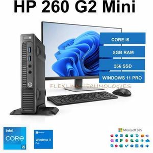 Hp  260 G2 Mini Desktop Computer Set  Intel Core i5  8GB RAM  256GB SSD  Windows 11 Pro  LED Monitor Included