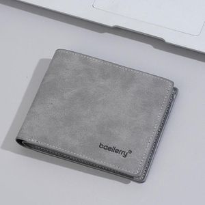 Baellerry Wallets Mens Slim Leather Purse with 6 Card Holder,2 banknote compartments,ID Window,Ultra Thin Wallet for Men, Brown, One Sizet - Grey