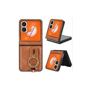 Tecno Phantom V Flip 2 Wristband Leather Case With Ring Holder