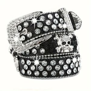 Skull & Crystal Bling Belt  Black Glitter  Punk Rock Style  Adjustable